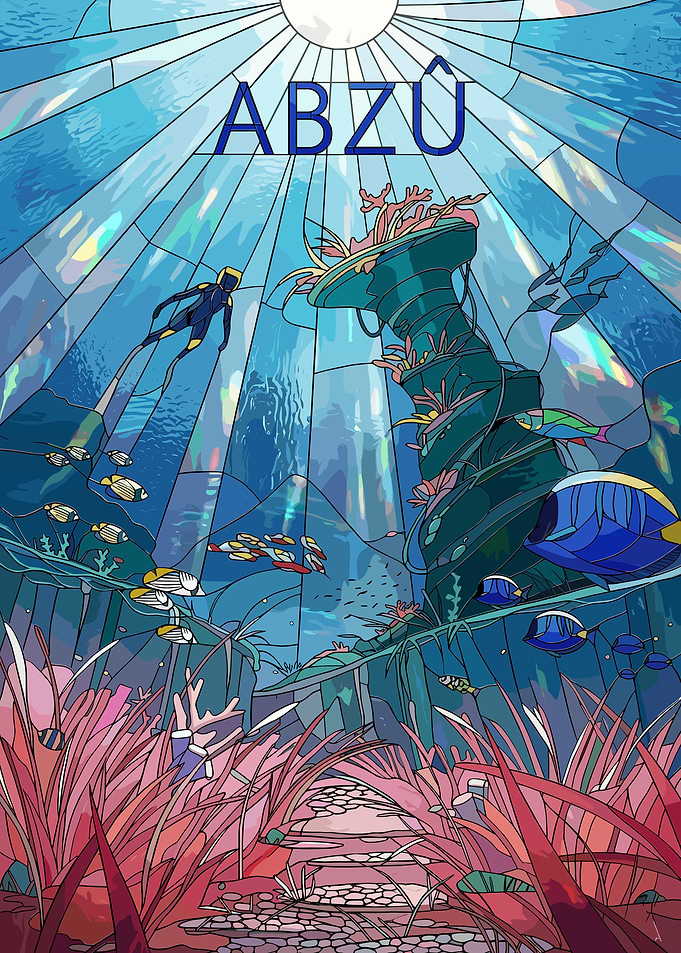 Abzu Stained Glass Underwater Scene