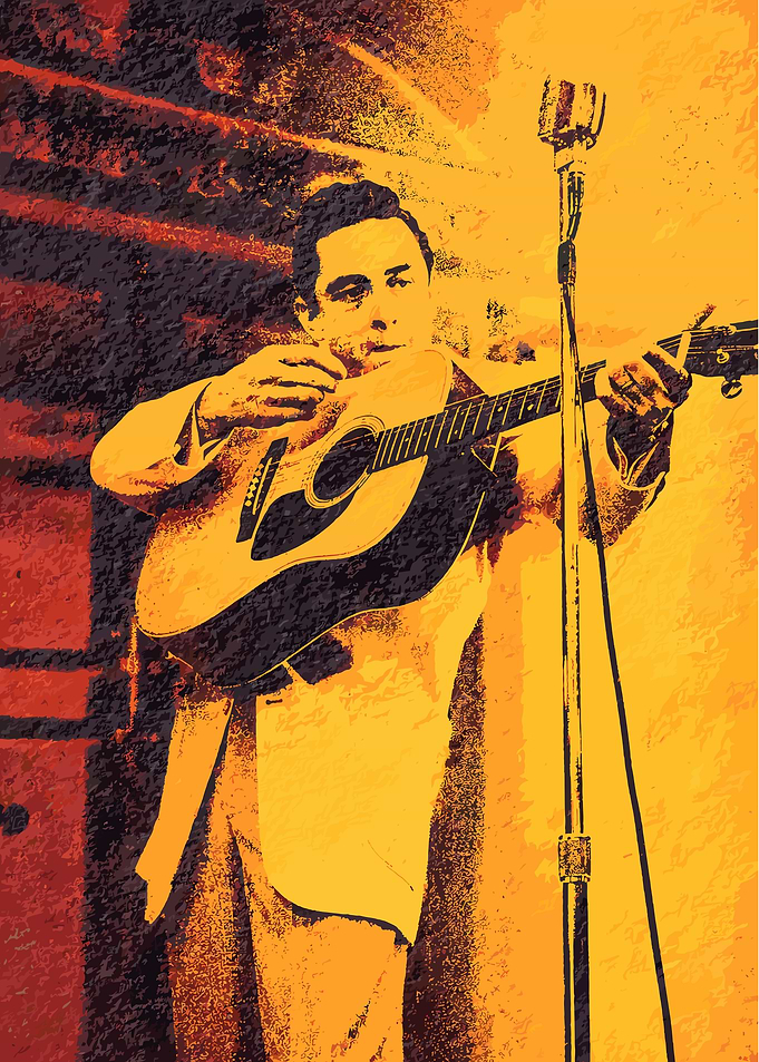 Johnny Cash with Guitar and Microphone