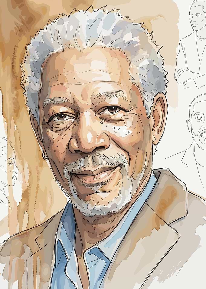 Morgan Freeman Watercolor Portrait