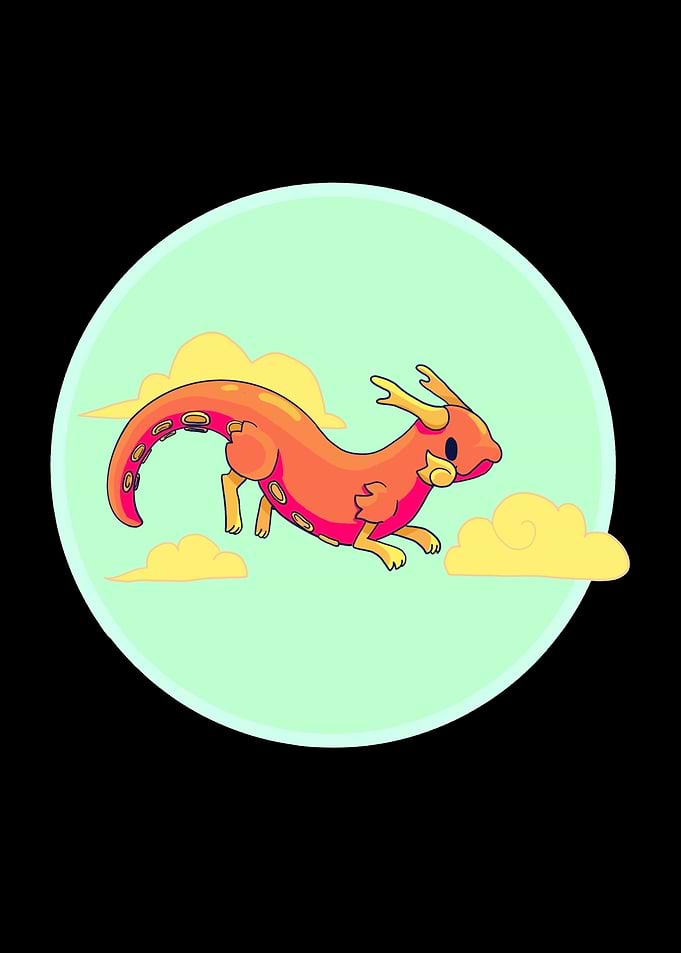 Cute Orange Dragon with Clouds