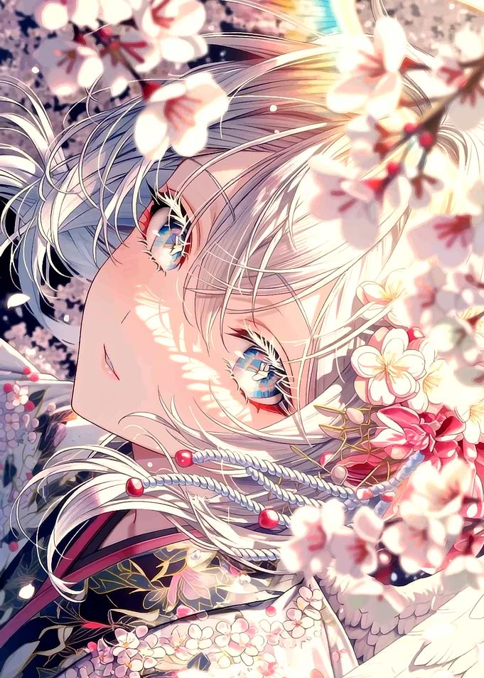 Anime Girl with Cherry Blossoms