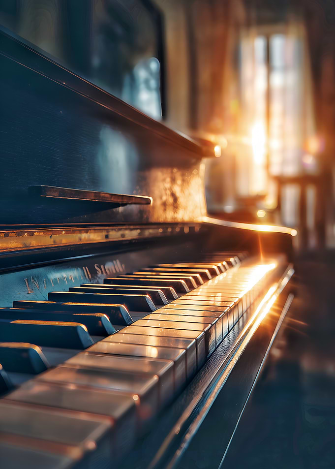 Close-up of a grand piano keyboard