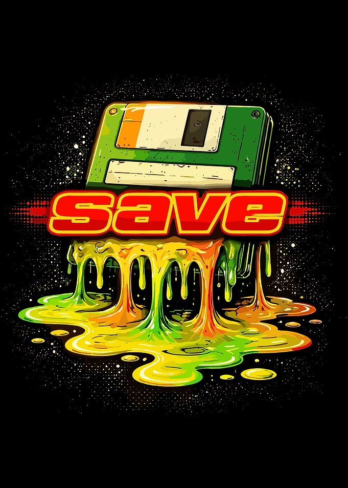 Melting Floppy Disk Save Poster Retro Computer Art Cyberpunk Gaming Wall Decor