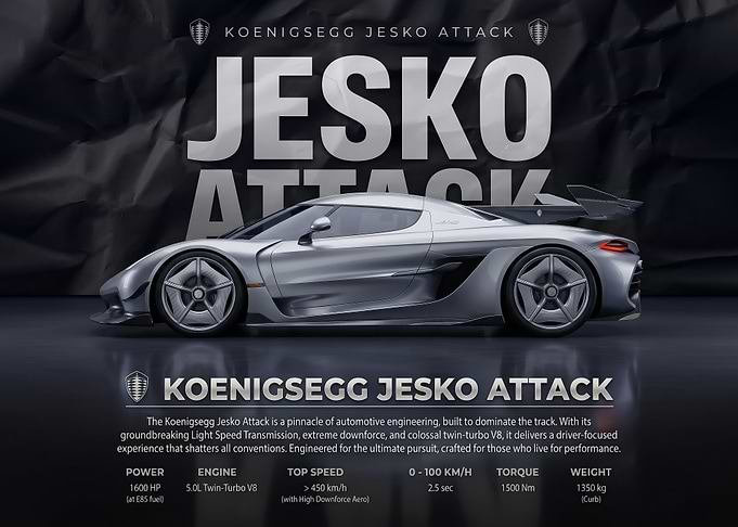 concept sleek Koenigsegg Jesko Attack silver Car