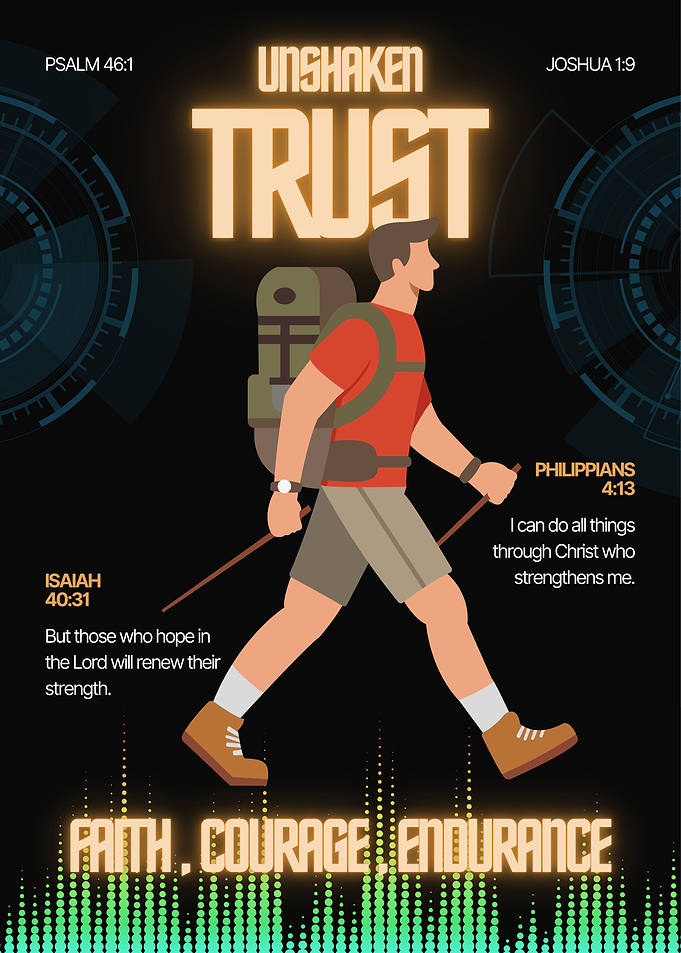 Unshaken Trust – Christian Hiking Wall Art | Faith, Courage & Endurance Bible Verse Poster