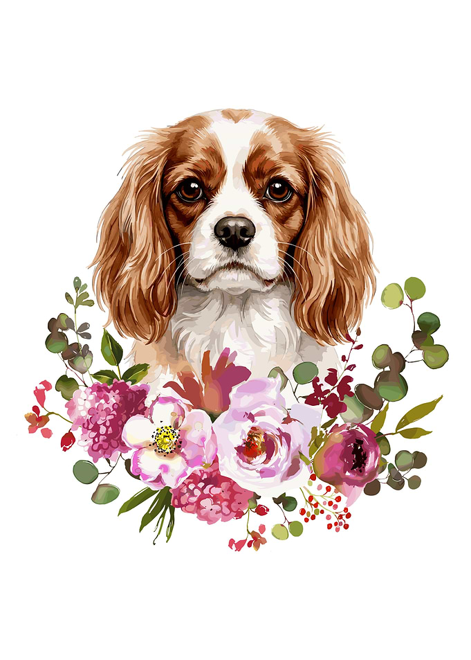 Cavalier King Charles Spaniel with Flowers
