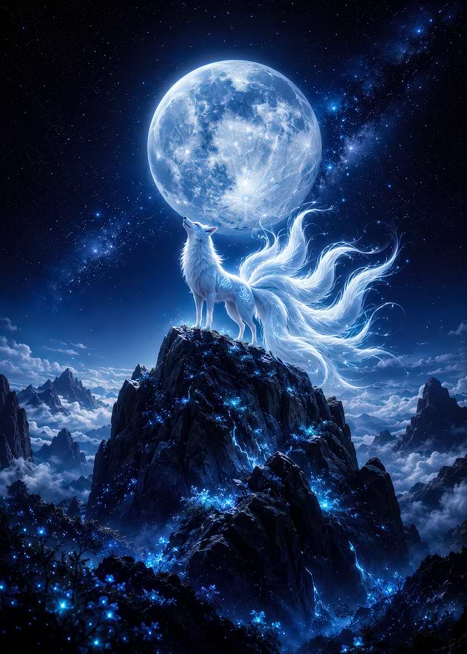 Mythical Fox Under the Moon