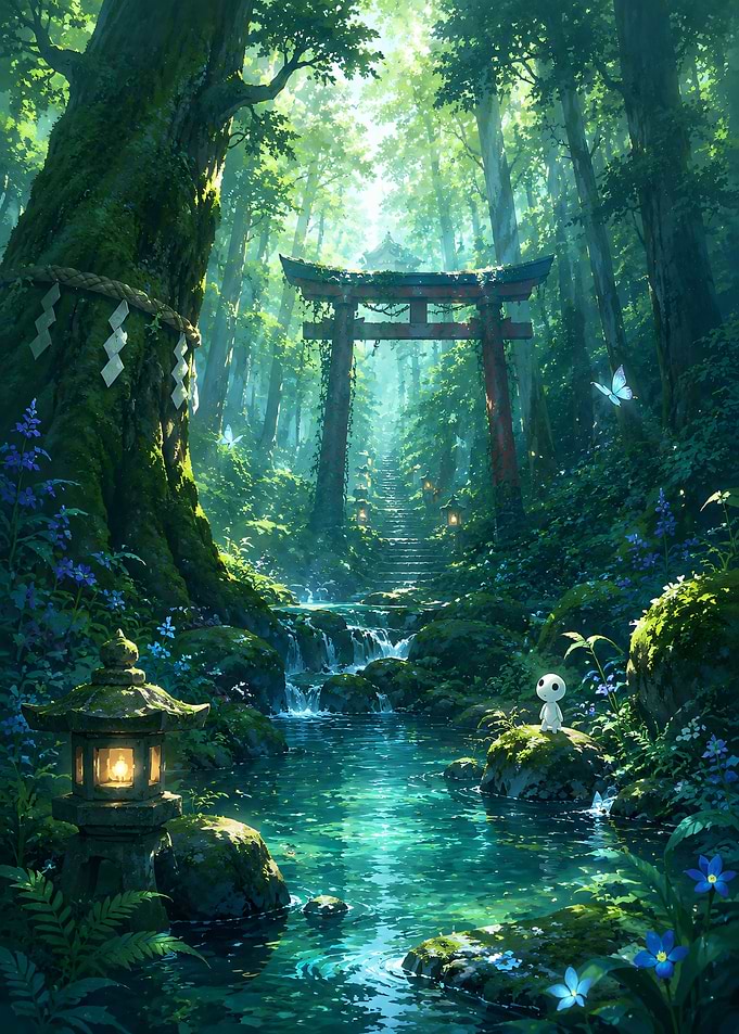 Enchanted Forest Shrine with Kodama