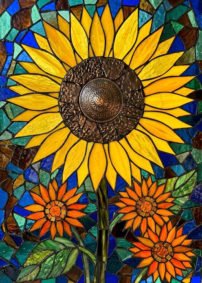 Stained Glass Sunflower Panel