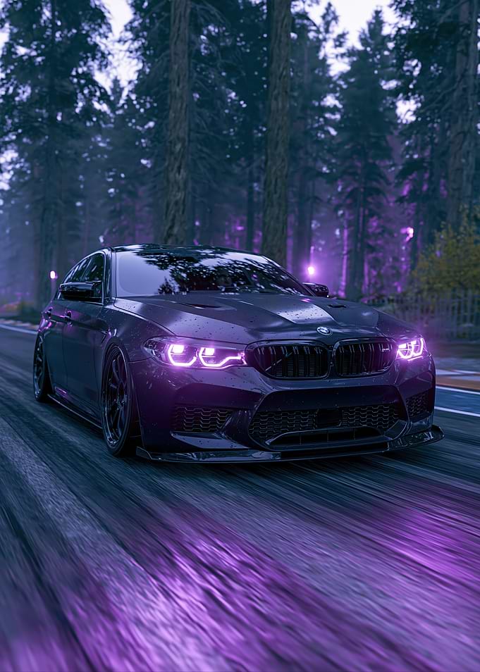 Dark BMW M5 with Purple Neon Lights