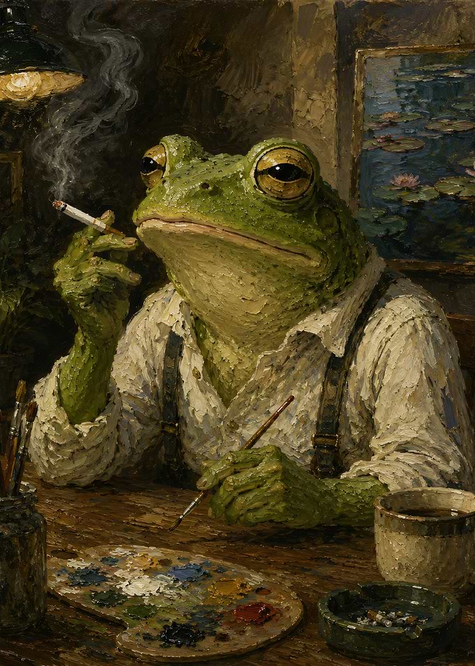 Anthropomorphic Frog Artist Smoking