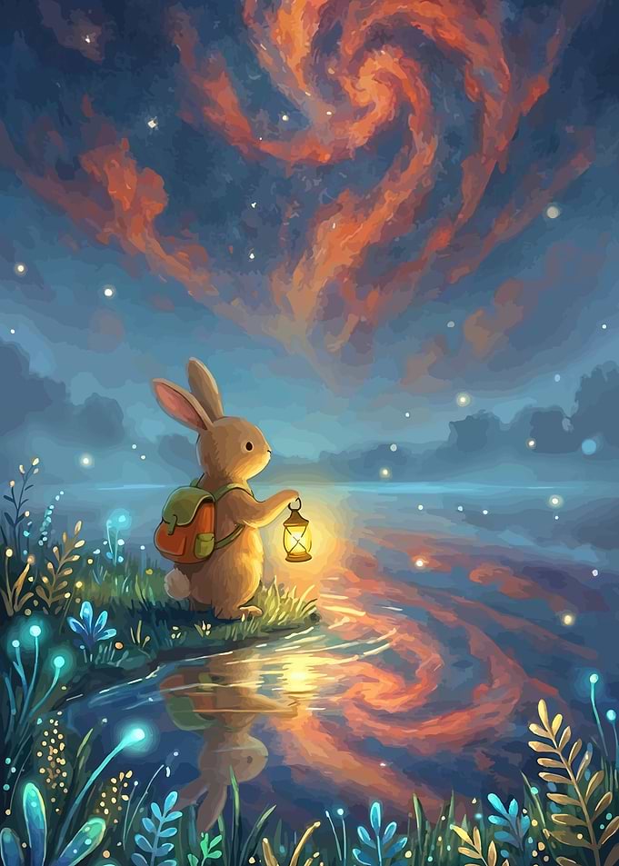Bunny with Lantern by the Water
