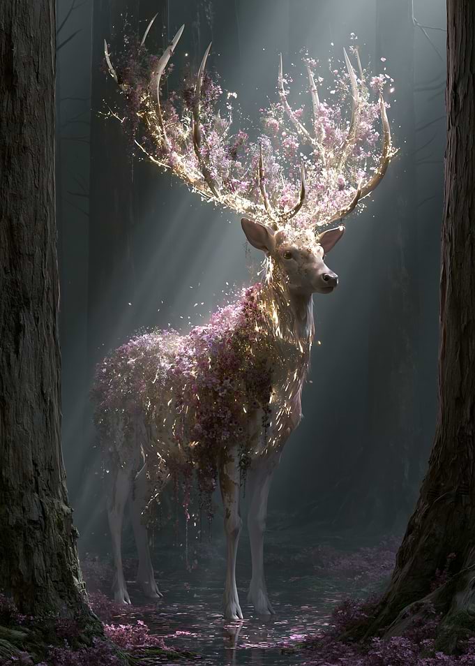Enchanted Deer with Flowers