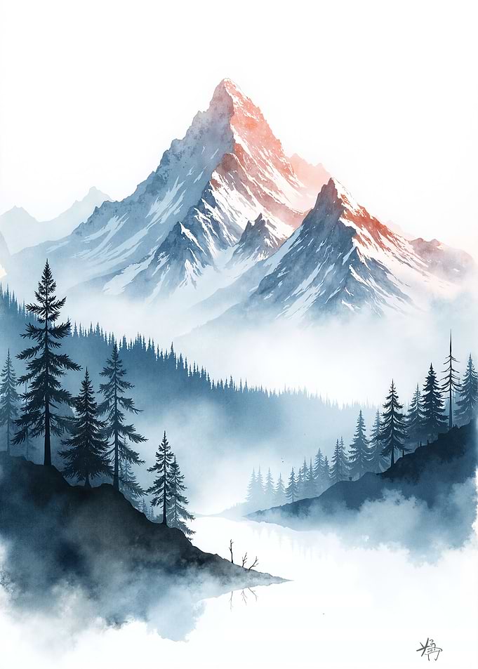 Misty Mountain Landscape Painting