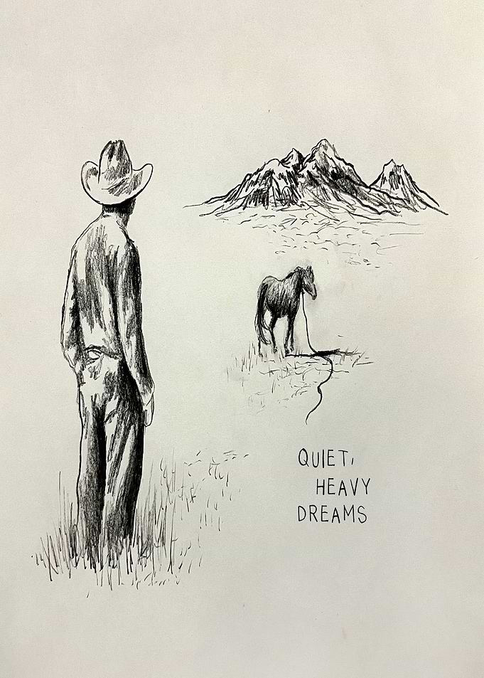 Cowboy and Horse in Mountains
