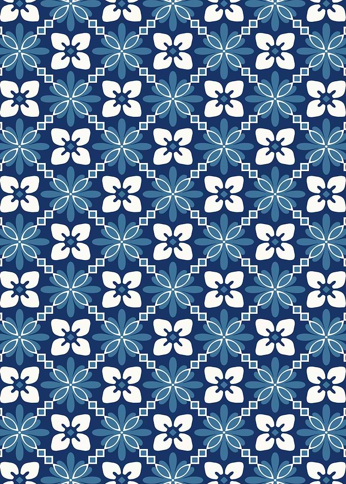 Blue and White Floral Tile Pattern