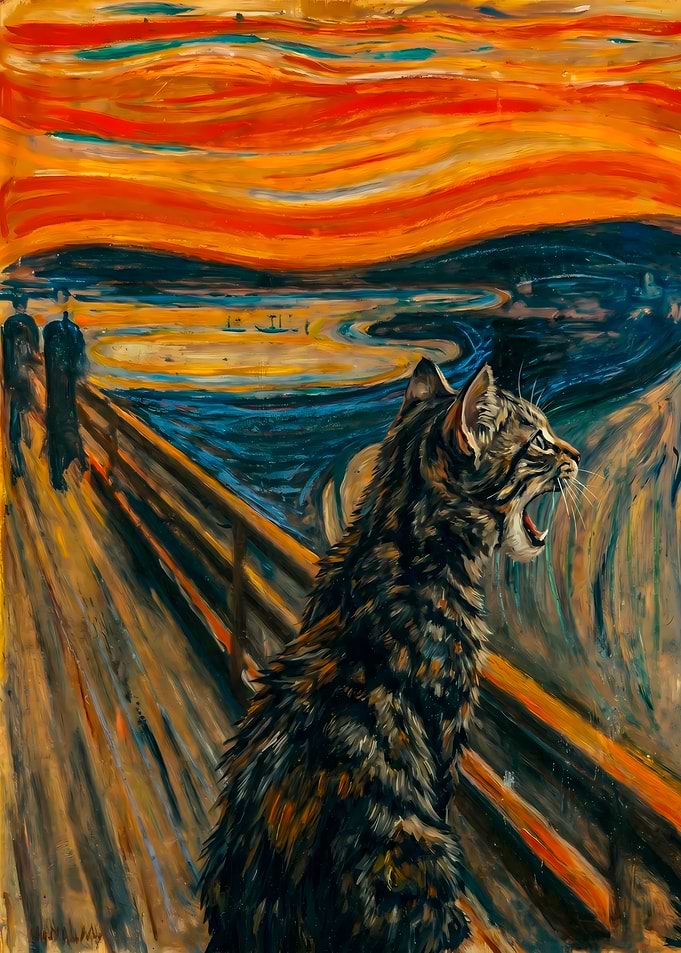 Cat Screaming in Edvard Munch Style