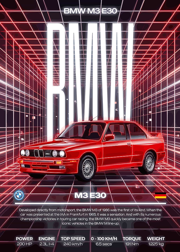 Red BMW M3 E30 Poster