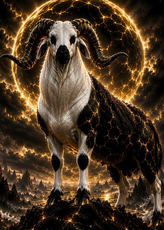 Mythical Ram Under Fiery Celestial Body