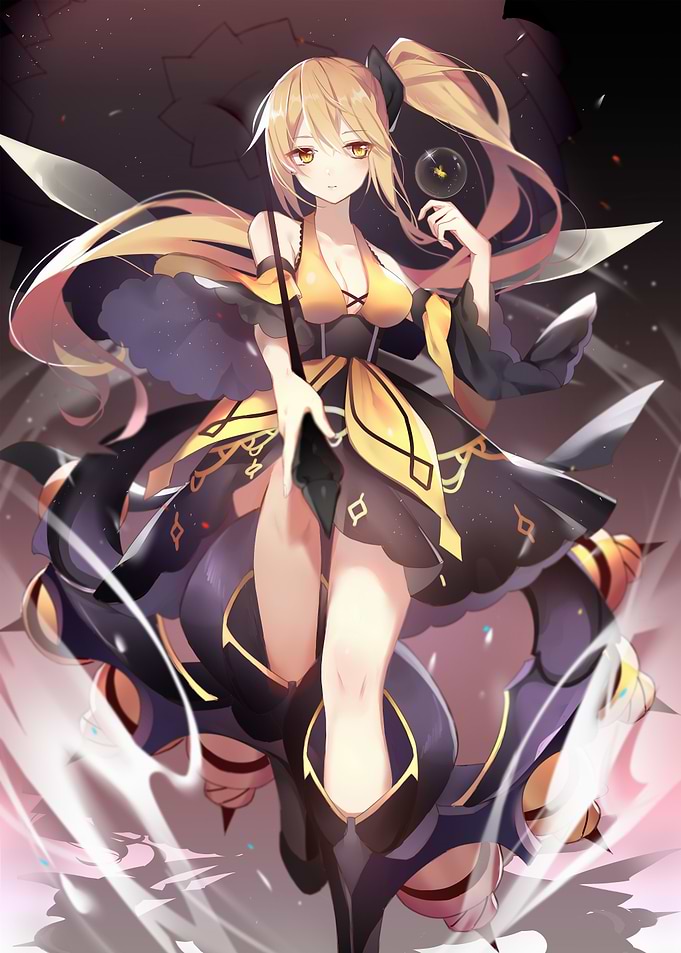 Anime Girl in Yellow and Black Dress