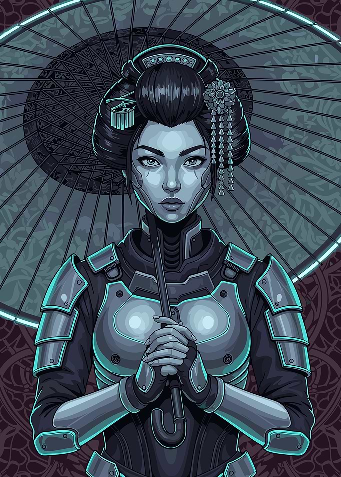 Cyberpunk Geisha with Umbrella