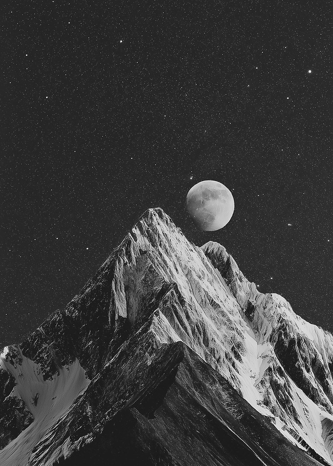 Moonlit Mountain Peak Under Starry Sky