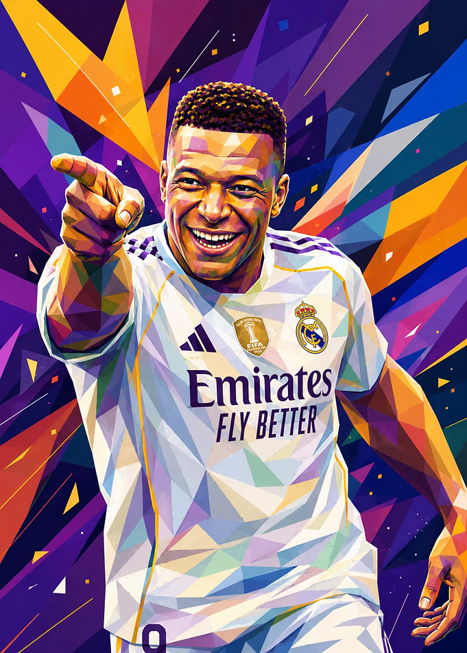 Kylian Mbappé in a Geometric Style