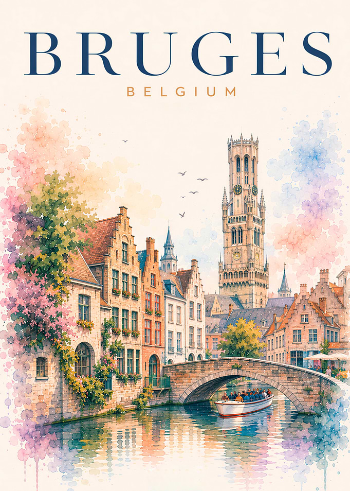 Bruges Belgium Watercolor Poster
