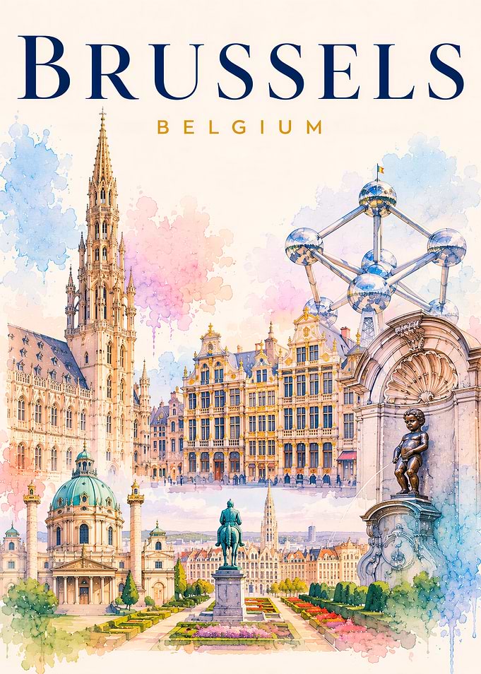 Brussels Belgium Travel Poster