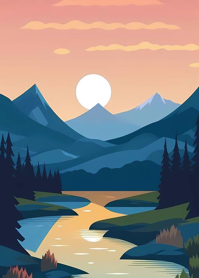 Serene Mountain Landscape at Sunset