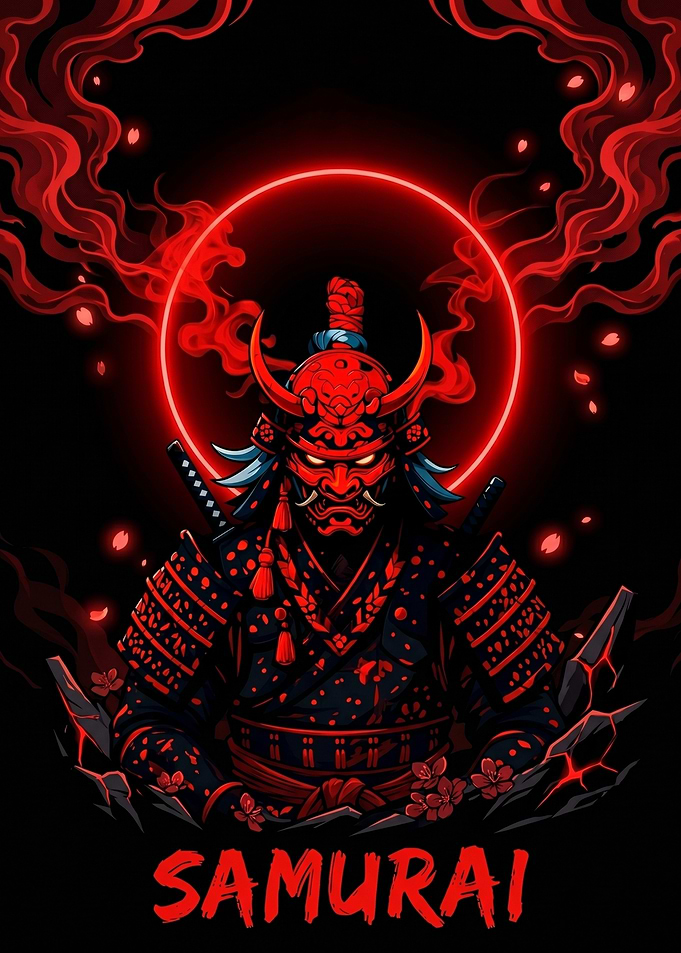 Red Samurai Warrior with Neon Halo