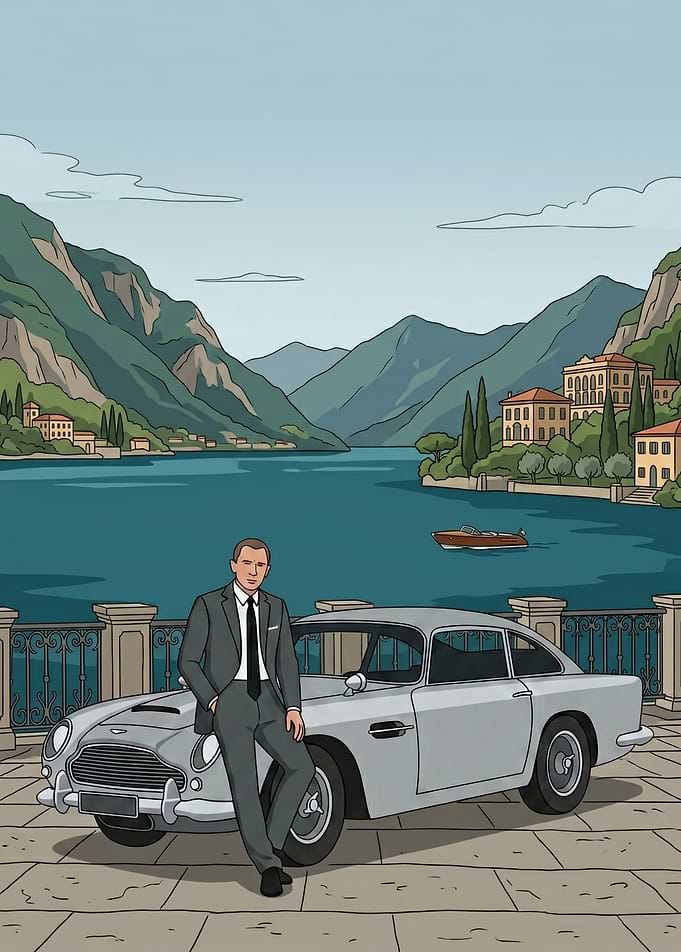 James Bond and Aston Martin by Lake