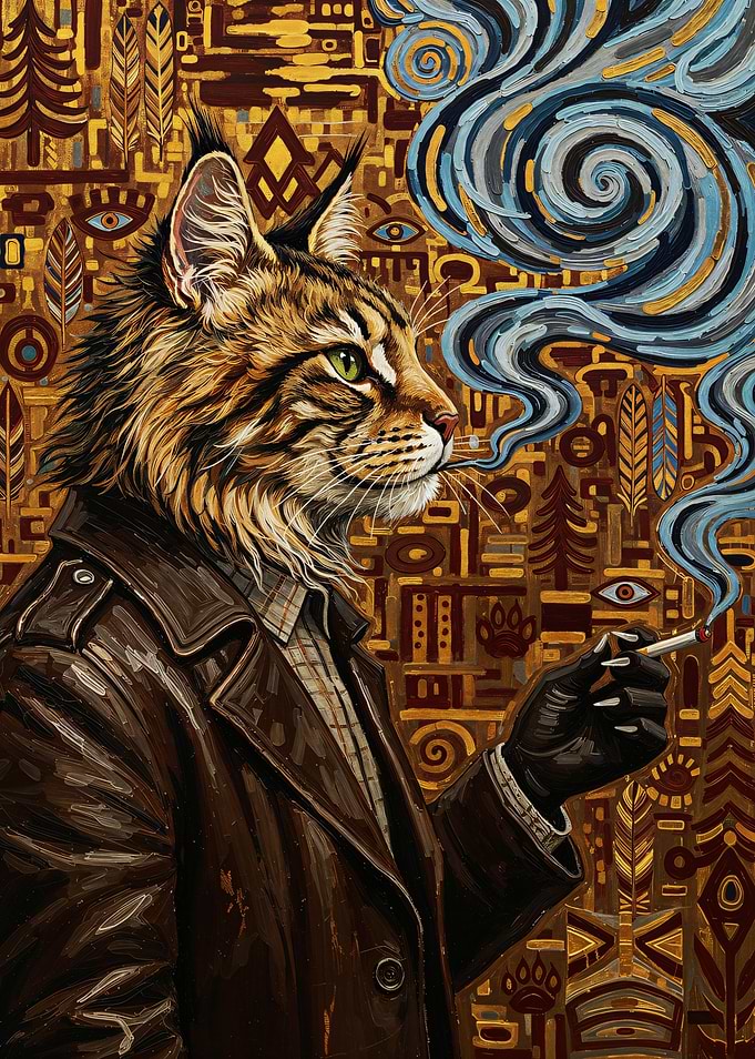 Gentleman Vintage Feline Portrait – Eclectic Luxury Painting
