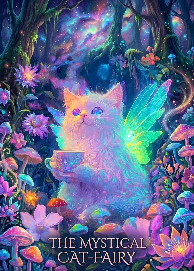 Mystical Cat-Fairy in Enchanted Forest