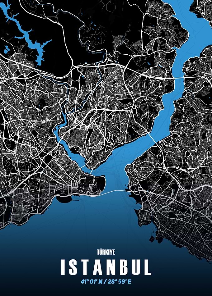 Istanbul City Map - Black and White