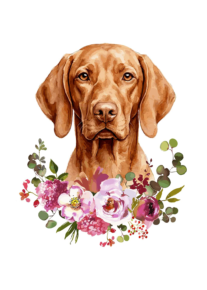 Vizsla Dog with Flowers