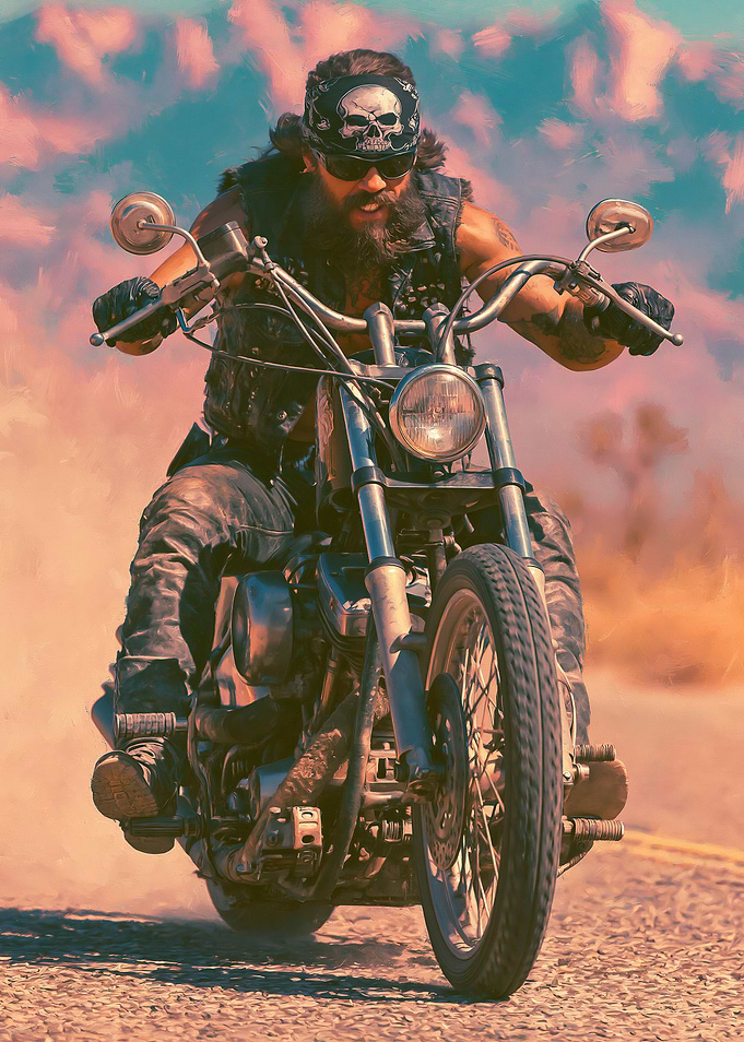 Biker Riding a Motorcycle in the Desert