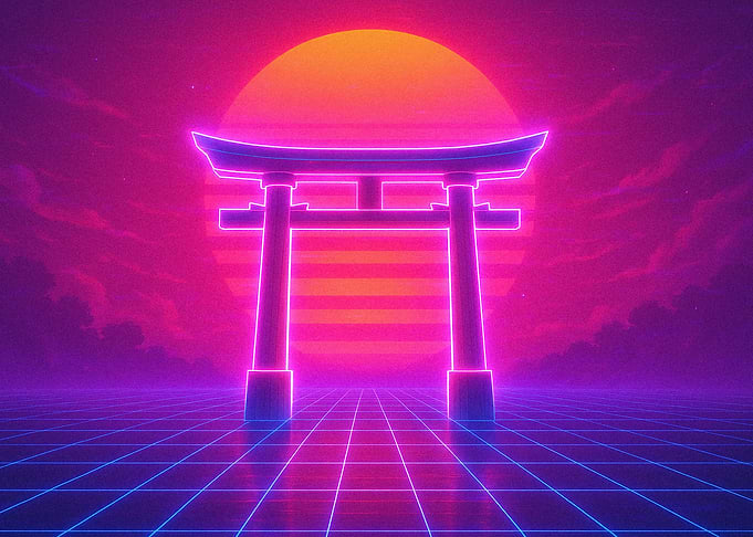 Retro Neon Torii Gate Sunset