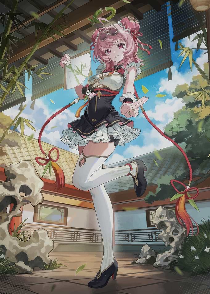 Anime Girl in Traditional Japanese Courtyard