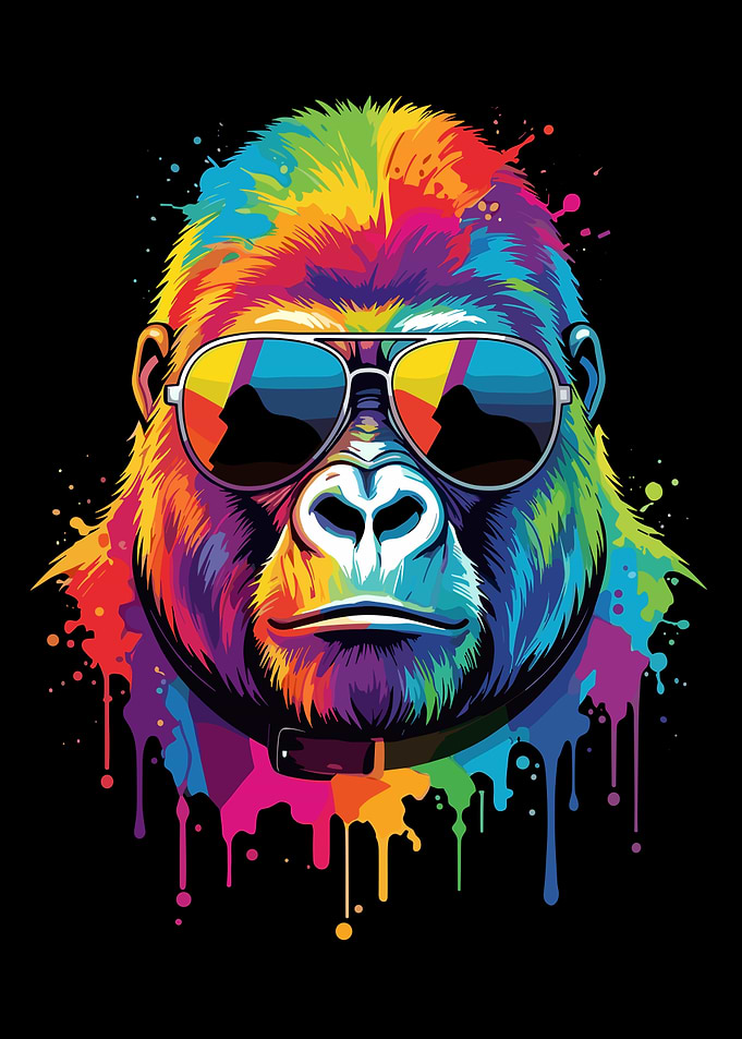 Colorful Gorilla Wearing Sunglasses