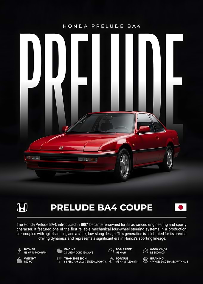 Honda Prelude BA4 Coupe Poster