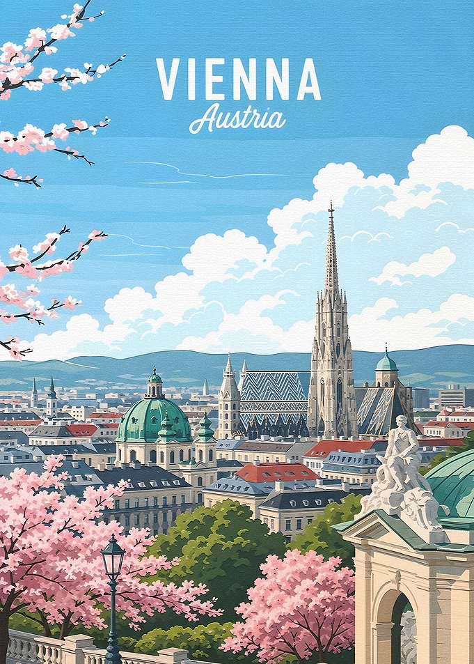 Vienna Cityscape with Cherry Blossoms