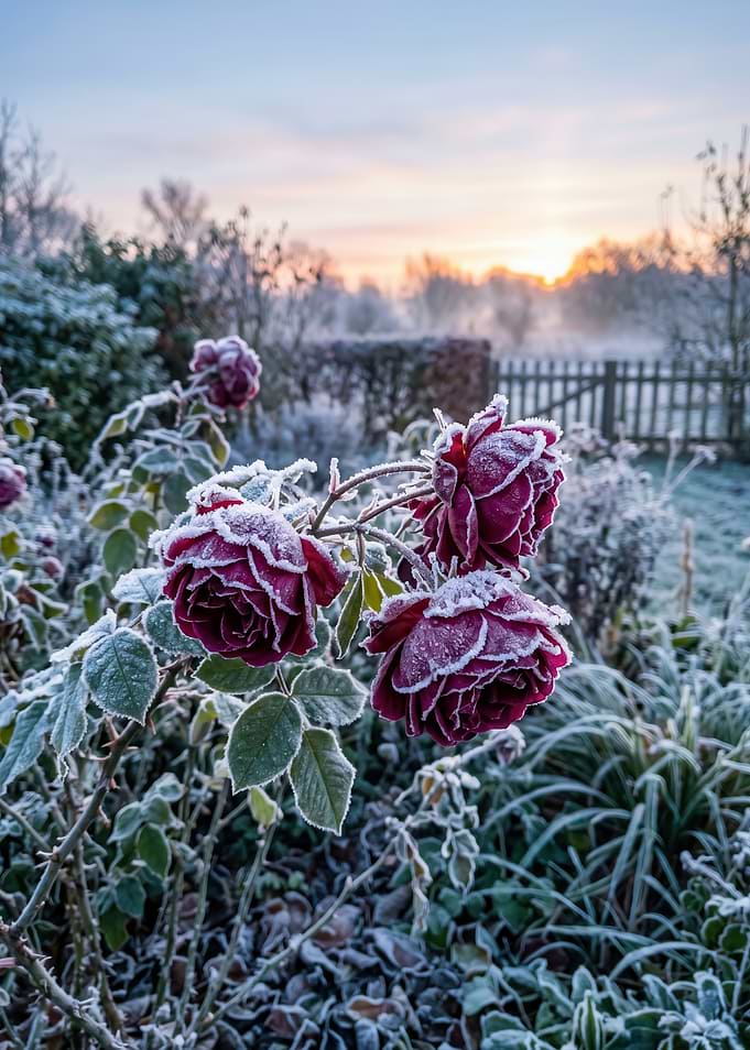 Frosty Roses at Sunrise