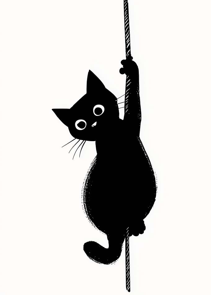 Black cat hanging from a rope