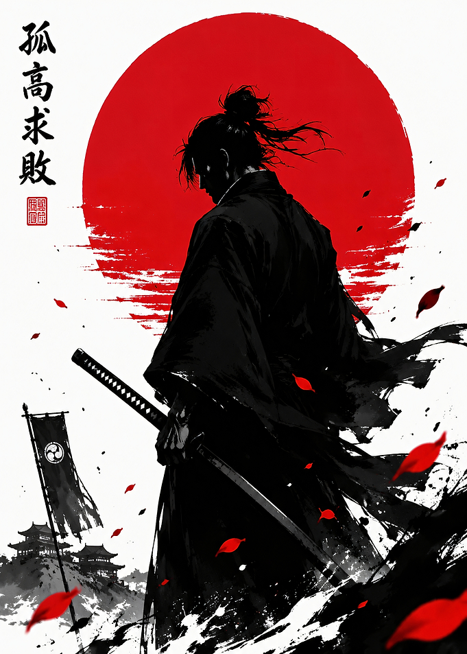 Samurai Warrior Against Red Sun