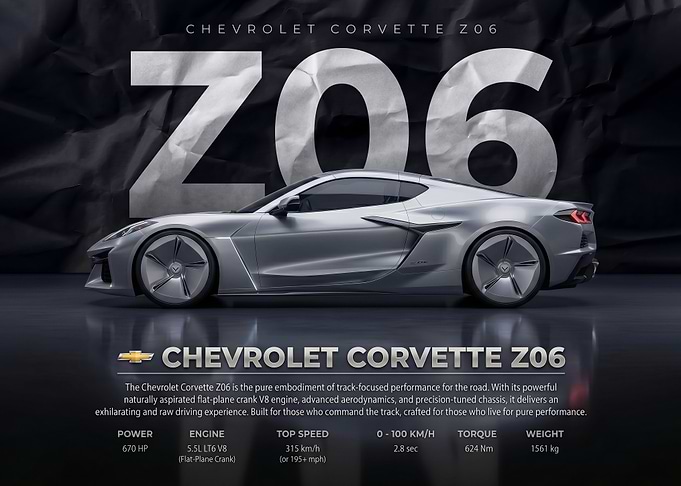 concept sleek Chevrolet Corvette Z06 silver car poster