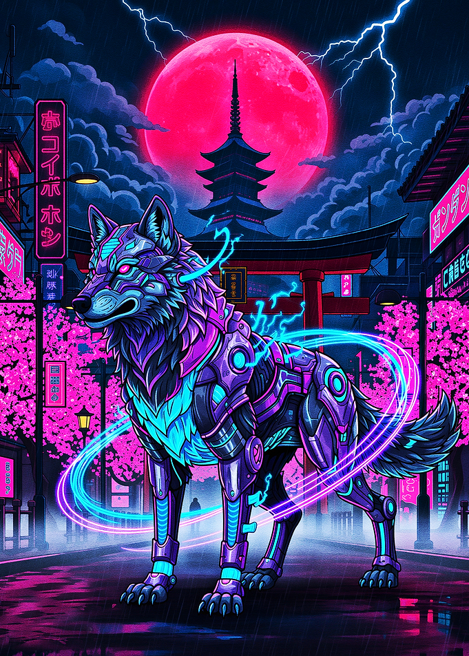 Cyberpunk Wolf in Neon City