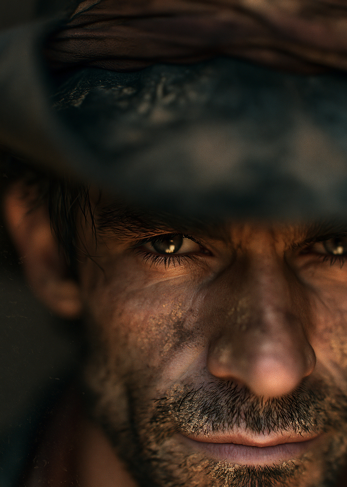 Close-up of a weathered man's face