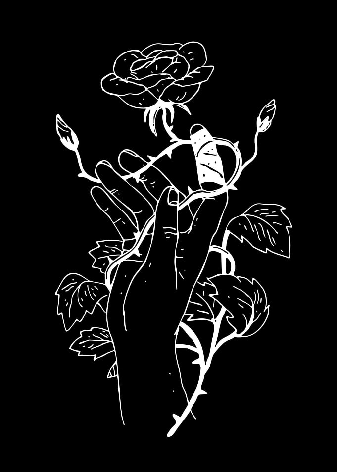 Hand holding a thorny rose