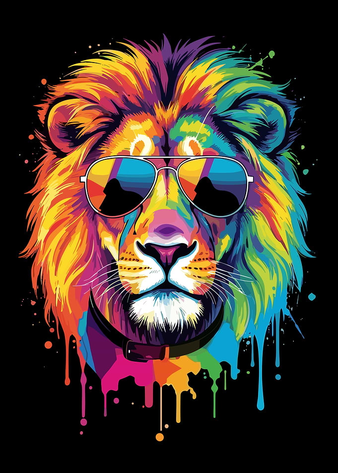 Colorful Lion Wearing Sunglasses